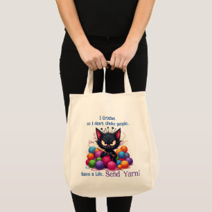 Funny Shopping Bag, Black Cat Crotchet Tote Bag