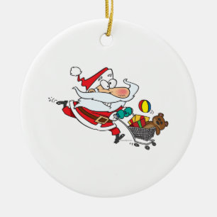 funny shopping santa cartoon ceramic ornament