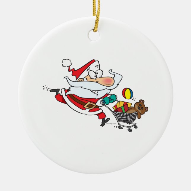 funny shopping santa cartoon ceramic ornament (Front)