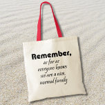Funny shopping tote reusable bags family gifts<br><div class="desc">Funny shopping tote reusable bags family gifts. Add a family photo to the back for a cute and fun personalized gift idea. Remember, as far as everyone knows we are a nice, normal family humorous quote. Black and white typography design by Wisecrack gifts. Give them the gift of laughter every...</div>