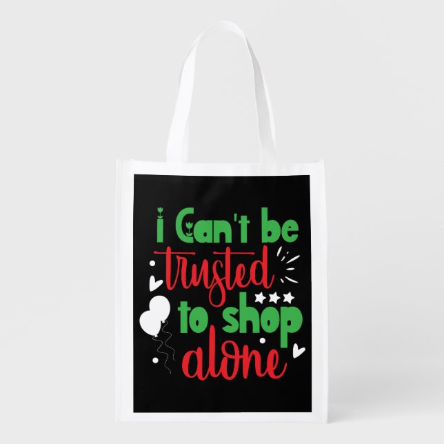 Funny shopping word art  grocery bag (Front)