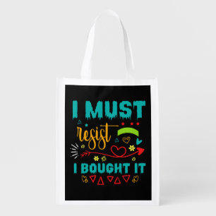 Funny shopping word art grocery bag