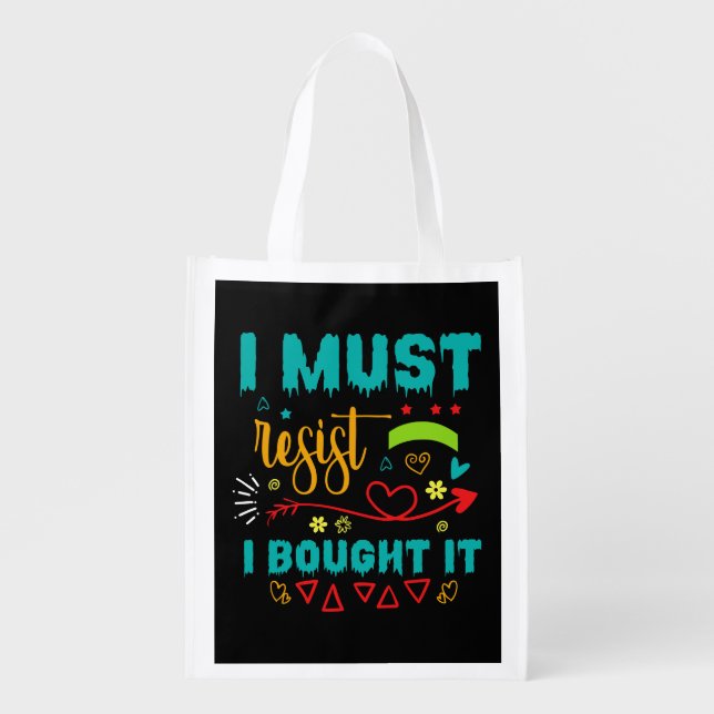 Funny shopping word art grocery bag (Front)