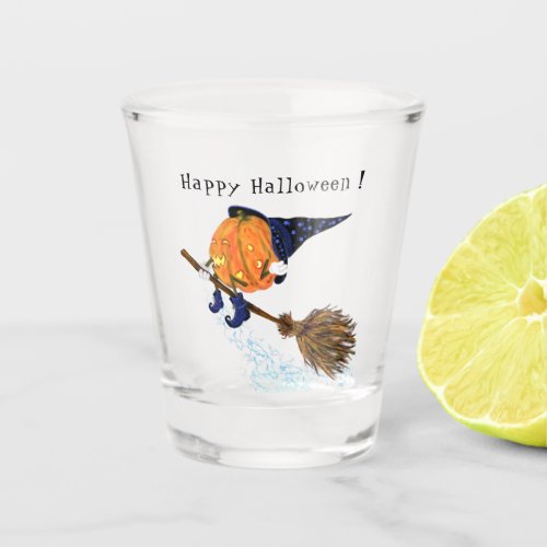 Funny Shot Glass Halloween Witch Pumpkin Flying