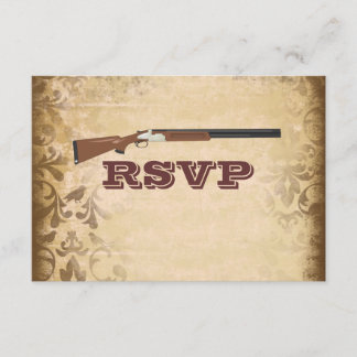 Funny Shotgun Wedding Brown Damask RSVP Cards