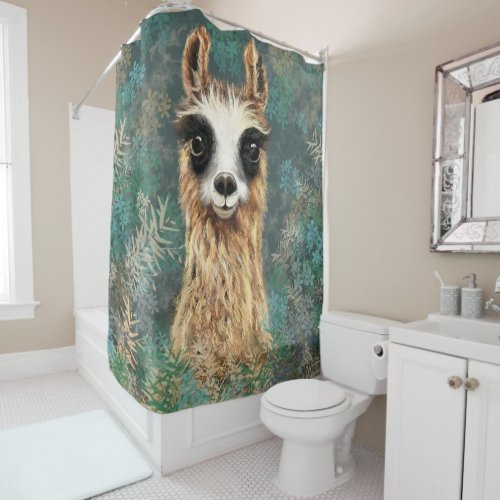 Funny Shower Curtain with Curious Baby Llama