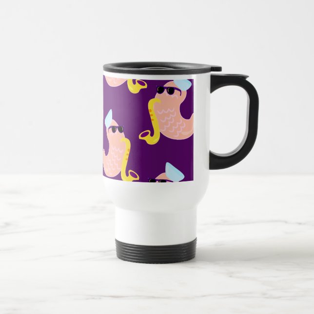 Funny Shrimp Musician Seafood Humor Cartoon Travel Mug (Right)