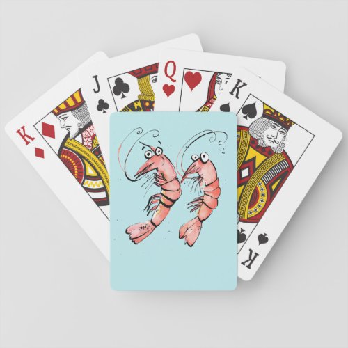Funny Shrimps turquoise Aqua  pink shrimp design Poker Cards