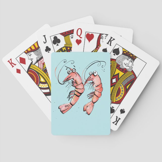 Funny Shrimps, turquoise Aqua & pink shrimp design Poker Cards (Back)