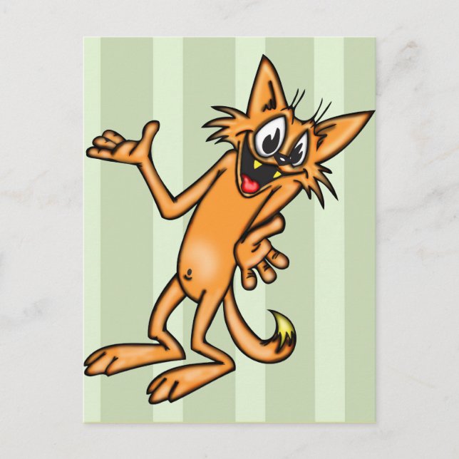 Funny Shrugging Cartoon Cat Postcard (Front)