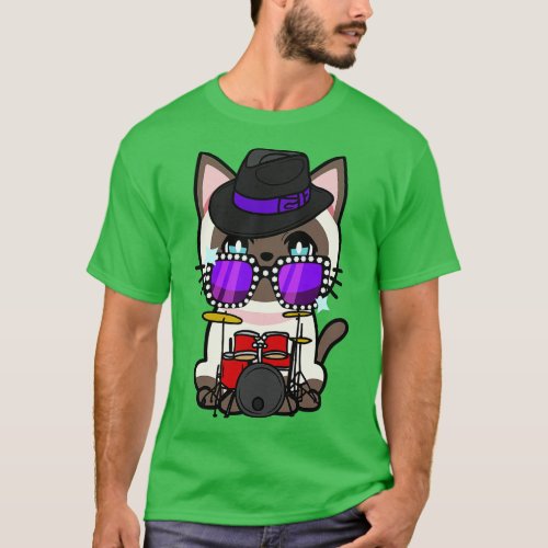 Funny siamese cat is playing the drums T_Shirt