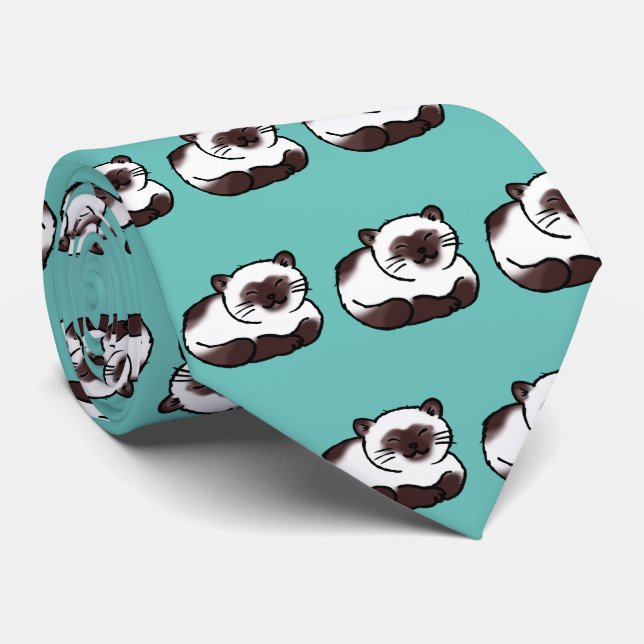 funny siamese cat pattern neck tie (Rolled)