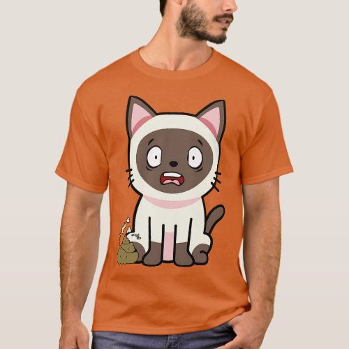Funny siamese cat smells stinky poo poo T_Shirt