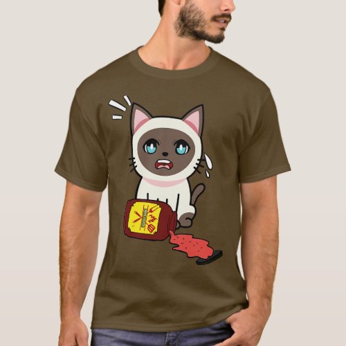 Funny siamese cat Spills BBQ Sauce T_Shirt