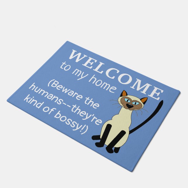 Funny Siamese Cat Welcome Doormat Custom Color (Angled)