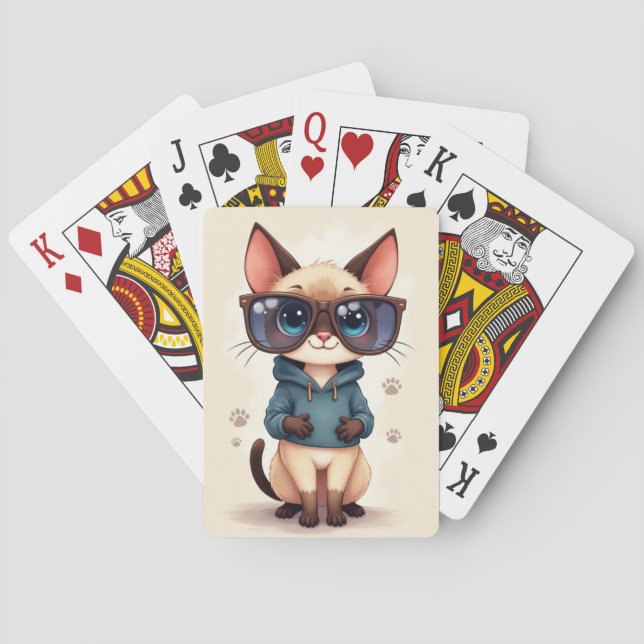 Funny Siamese Kawaii Cat Poker Cards (Back)