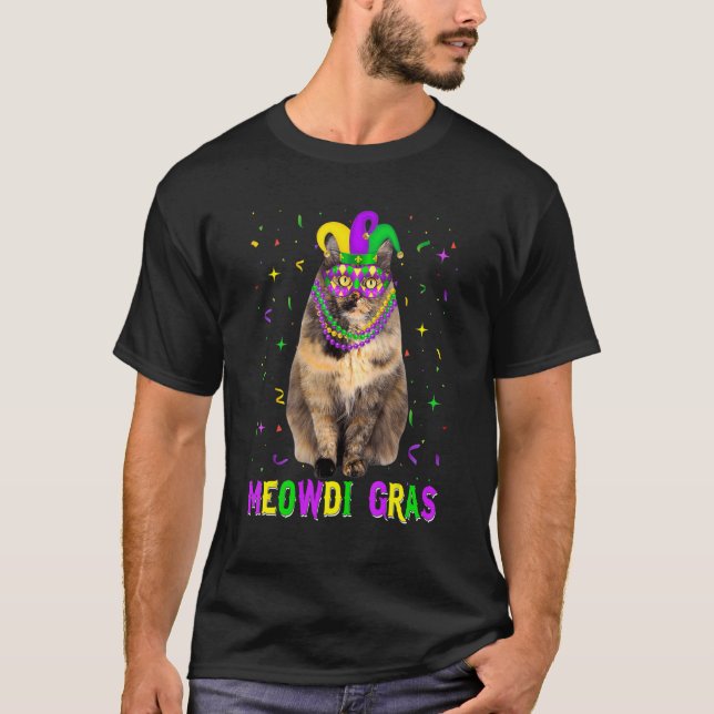 Funny Siberian Cat Lover Meowdi Gras Mardi Gras Ca T-Shirt (Front)