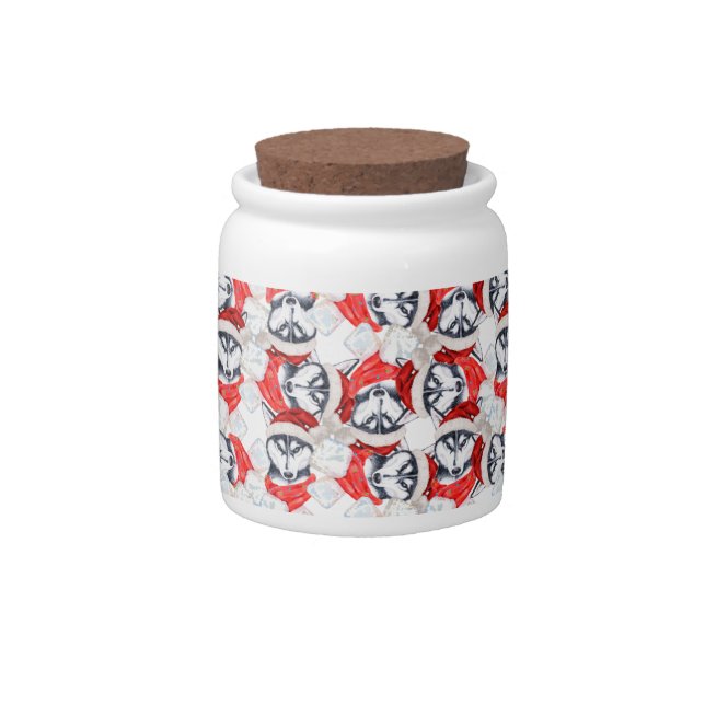 Funny Siberian Husky Christmas Pattern Candy Jar (Front)