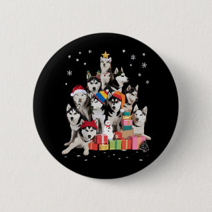 Funny Siberian Husky Christmas Tree Pet Dog Lover Button