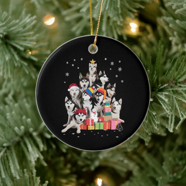 Funny Siberian Husky Christmas Tree Pet Dog Lover  Ceramic Ornament (Tree)