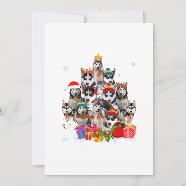 Funny Siberian Husky Christmas Tree Pet Dog Lover Holiday Card (Front)