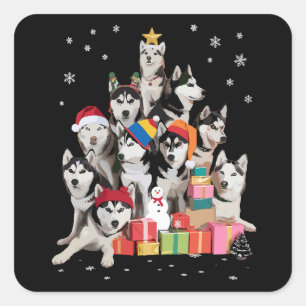 Funny Siberian Husky Christmas Tree Pet Dog Lover Square Sticker
