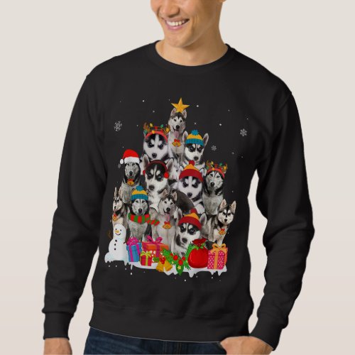 Funny Siberian Husky Christmas Tree Pet Dog Lover  Sweatshirt