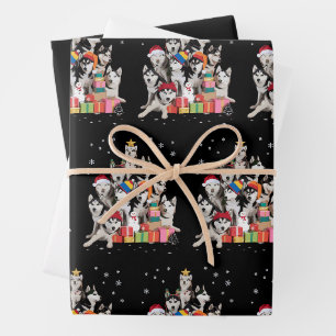 Funny Siberian Husky Christmas Tree Pet Dog Lover Wrapping Paper Sheets