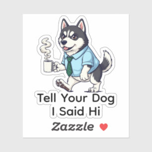 Funny Siberian Husky Dog Business Suit Coffee Sticker