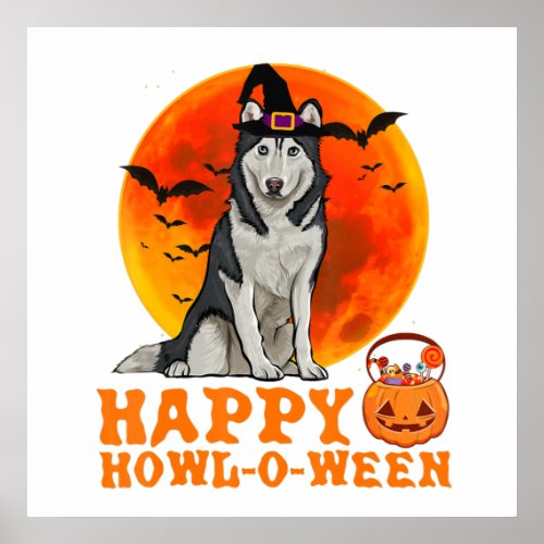 Funny Siberian Husky Dog Halloween Happy Poster
