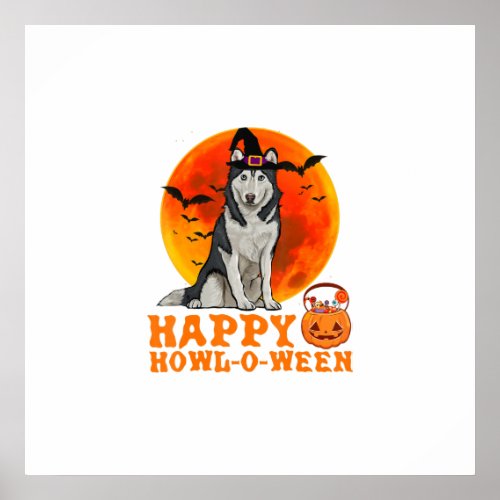 Funny Siberian Husky Dog Halloween Happy Poster