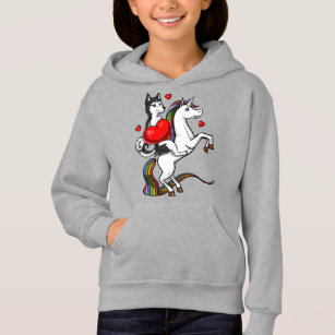 Funny Siberian Husky Dog Riding Unicorn Hoodie