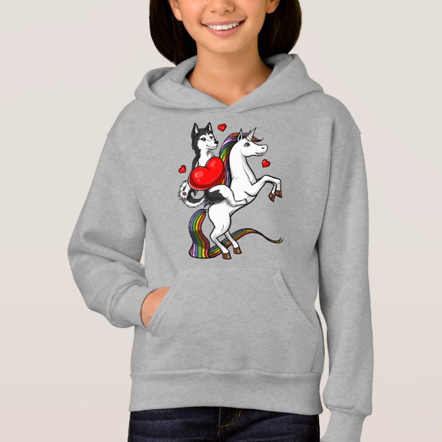 Funny Siberian Husky Dog Riding Unicorn Hoodie (Front)