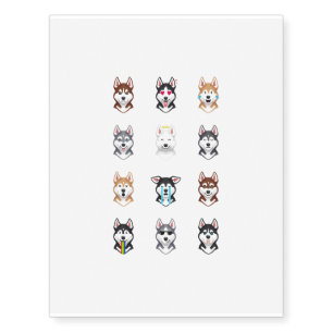 Funny Siberian Husky Emoji Temporary Tattoos