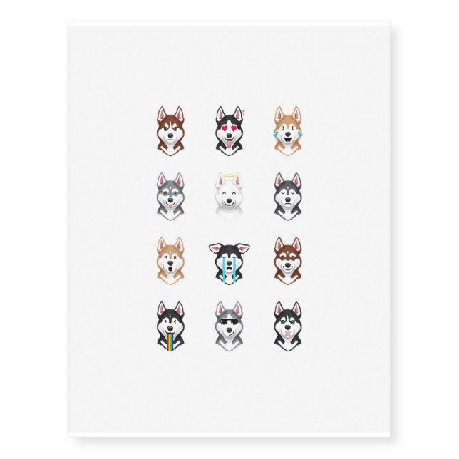 Funny Siberian Husky Emoji Temporary Tattoos (Front)