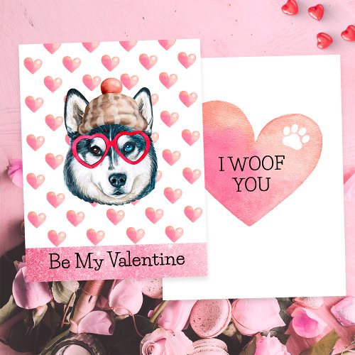 Funny Siberian Husky I Woof You Dog Valentines Day Holiday Card