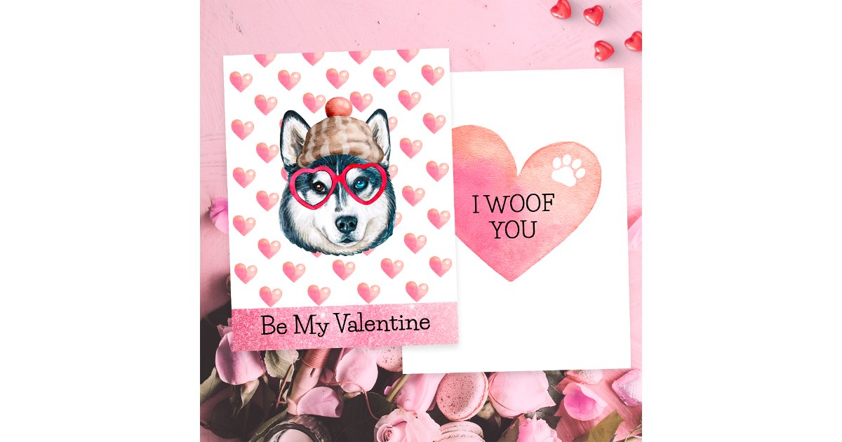 Funny Siberian Husky I Woof You Dog Valentines Day Holiday Card | Zazzle