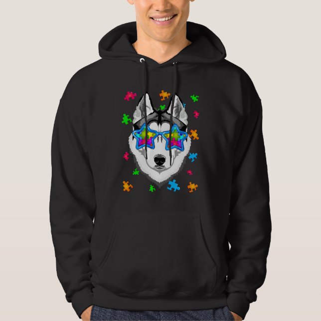 Funny Siberian Husky Puzzle Autism Awareness Dog Hoodie (Front)