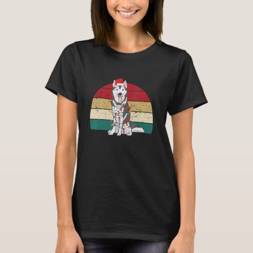 Funny Siberian Husky Santa Hat Christmas Tree Ligh T-Shirt