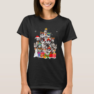 Funny Siberian Husky Santa Hat Christmas Tree Pet T-Shirt