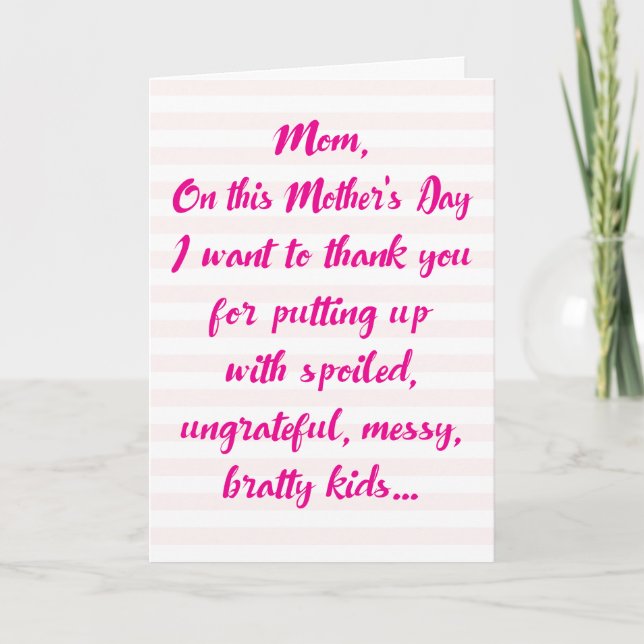 Funny Sibling Diss Mothers Day Card (Front)