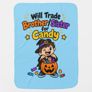 Funny Sibling Halloween Will Trade Brother Sister Baby Blanket