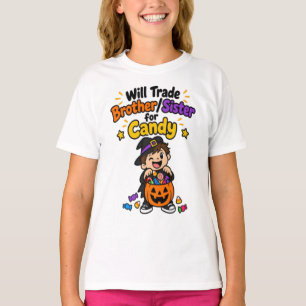 Funny Sibling Halloween Will Trade Brother Sister  T-Shirt