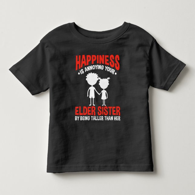 Funny Sibling Little Brother Short Old Sister Toddler T-shirt (Front)