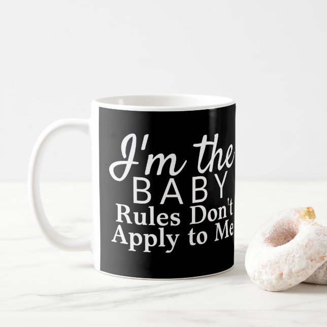 Funny Sibling Rivalry Rules I'm the Youngest Baby Coffee Mug (With Donut)