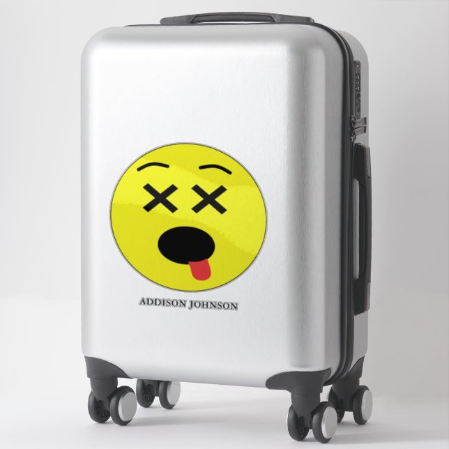 Funny Sick Emoticon Emoji Yellow Face Add Name 14" Sticker (Suitcase)