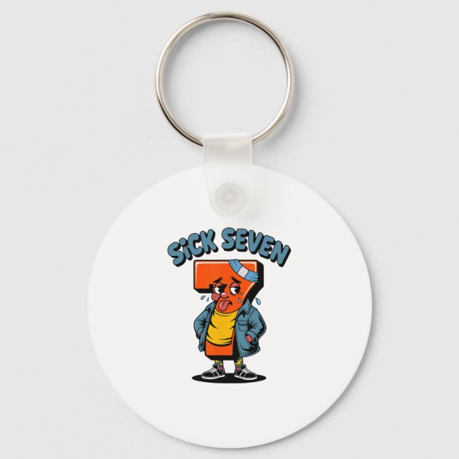 Funny Sick Seven Meme Six Seven Wordplay Halloween Keychain (Front)