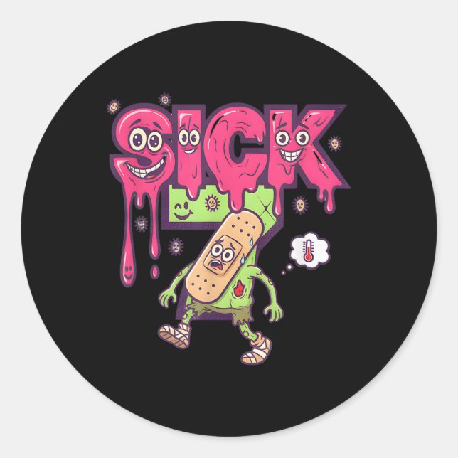 Funny Sick Seven Meme Tee Six Seven Fun Wordplay D Classic Round Sticker (Front)