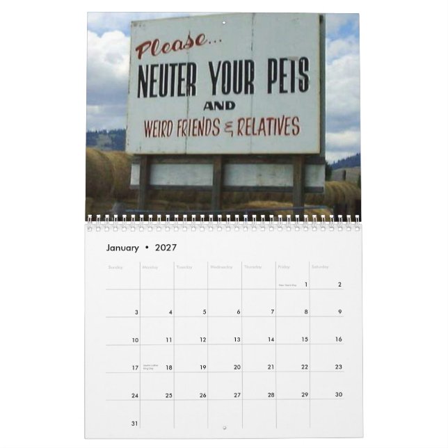 funny sign calender calendar (Jan 2027)
