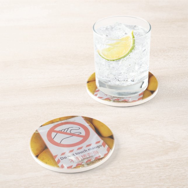 Funny Sign 'Do not touch mango' Sandstone Coaster (Side)